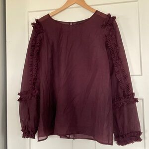 Halogen Nordstrom Women's Sheer Plum Wine Ruffle Sleeve Blouse XL